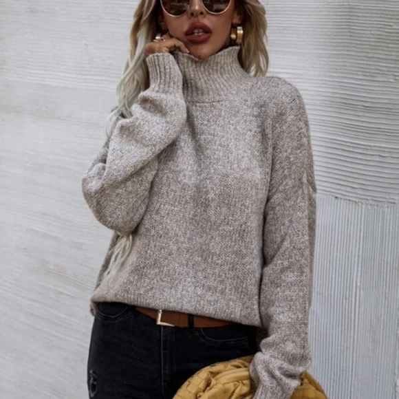 Cozy Mock Neck Oversized Knit Sweater - Picture 3 of 11